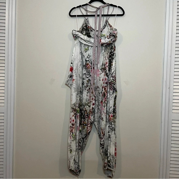 MARIAGRAZIA PANIZZI RARE Artsy Floral Strappy Faux Leather Harem Jumpsuit Romper - Picture 4 of 11